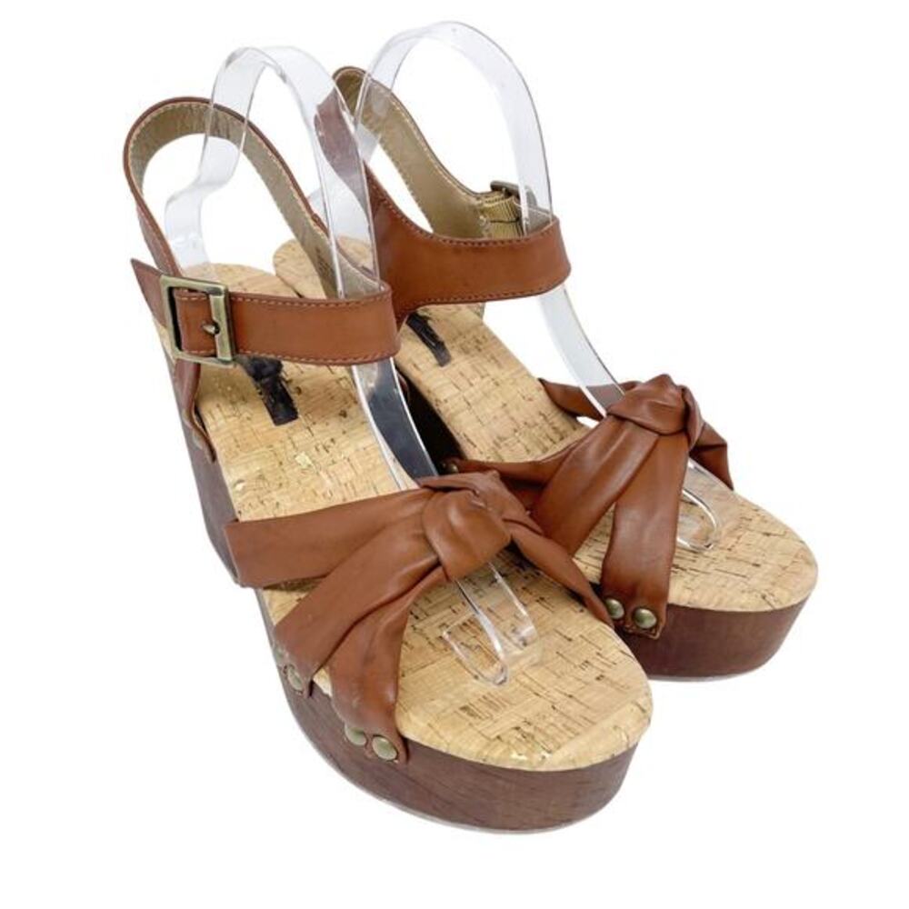 Korks Women's Dawson Cork Soles Sedge Sandals‎ Leather Brown Size 9M